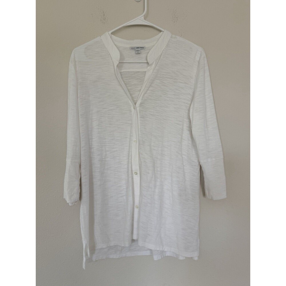 Standard James Perse Women’s Size M (2) White Slub Cotton Collarless Tunic Shirt